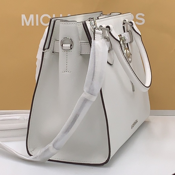 Michael Kors Hamilton Medium Leather Satchel Optic White NWT - Picture 4 of 16